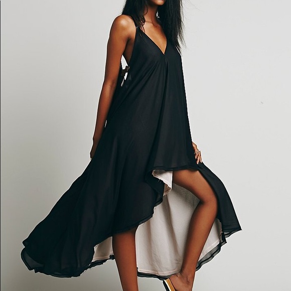Double Layered High Low Slip DRESS Black White - Picture 2 of 6